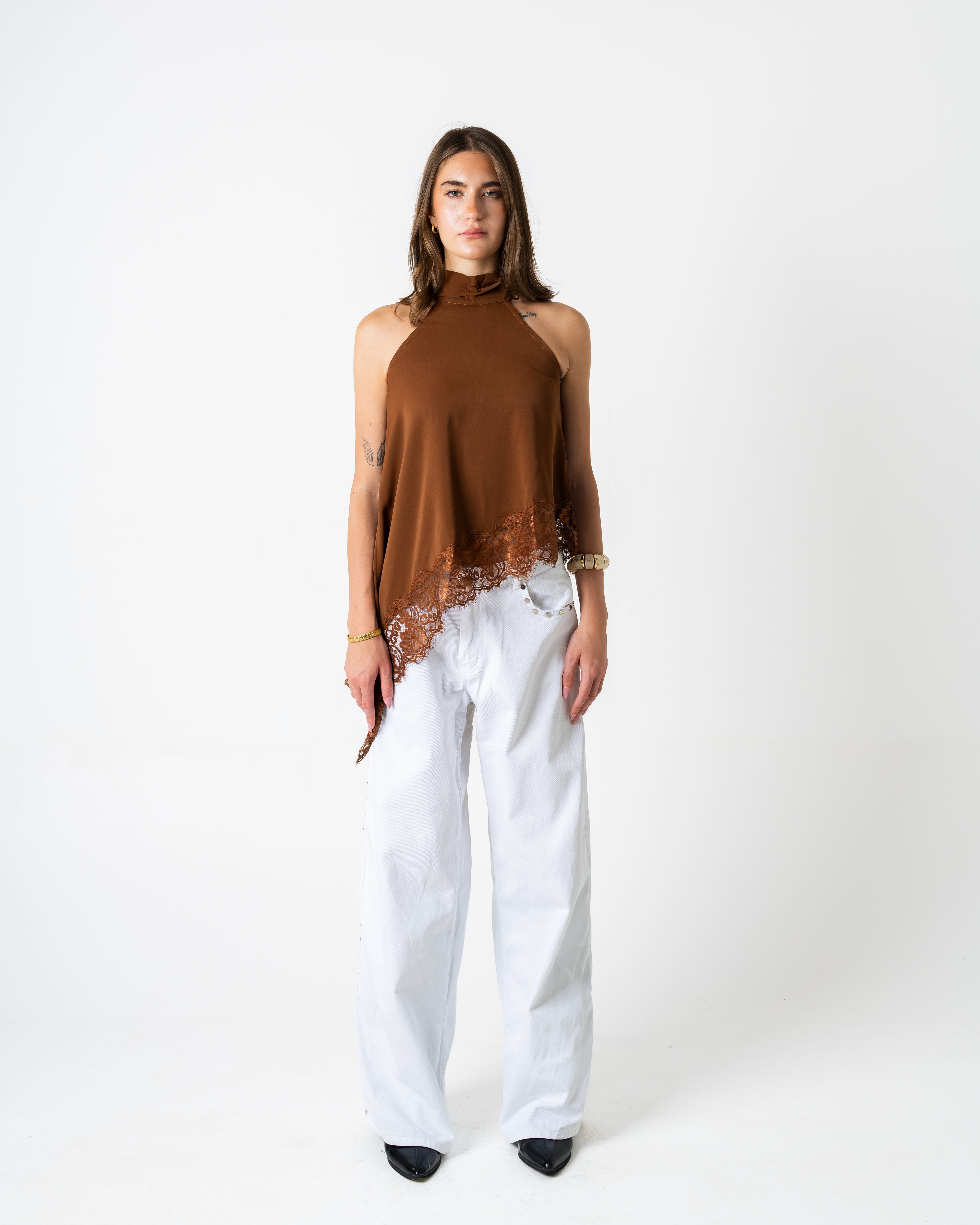Halter brown lace top