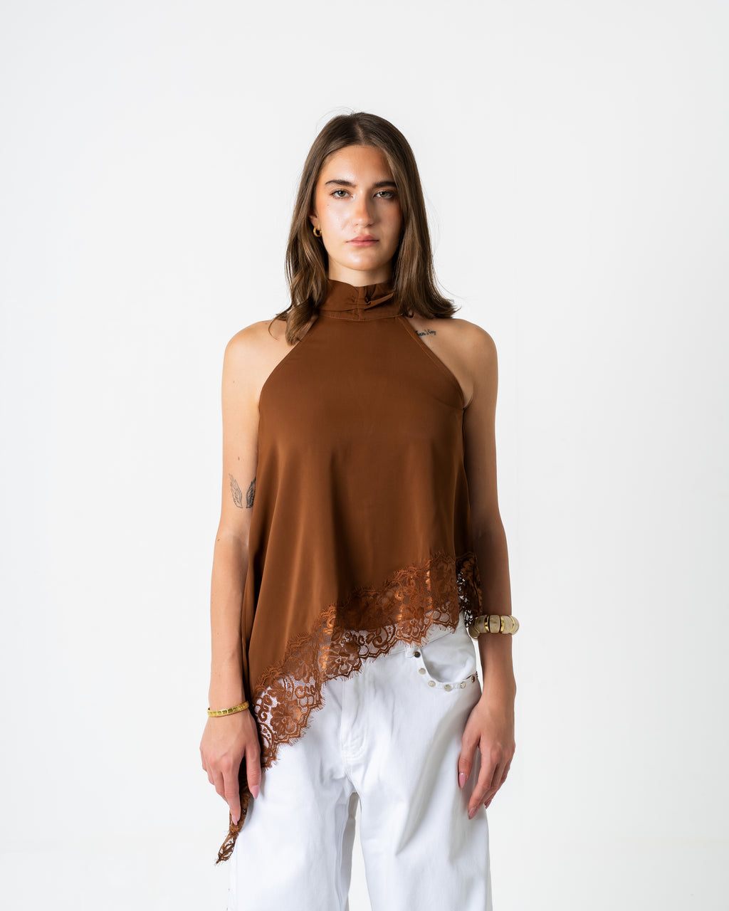 Halter brown lace top
