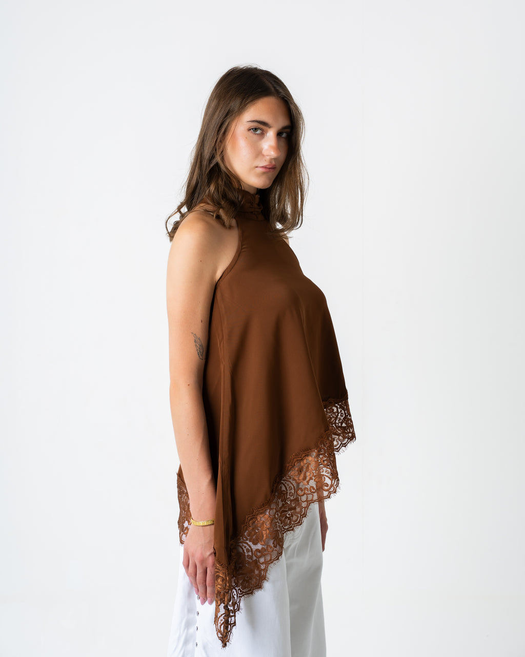 Halter brown lace top