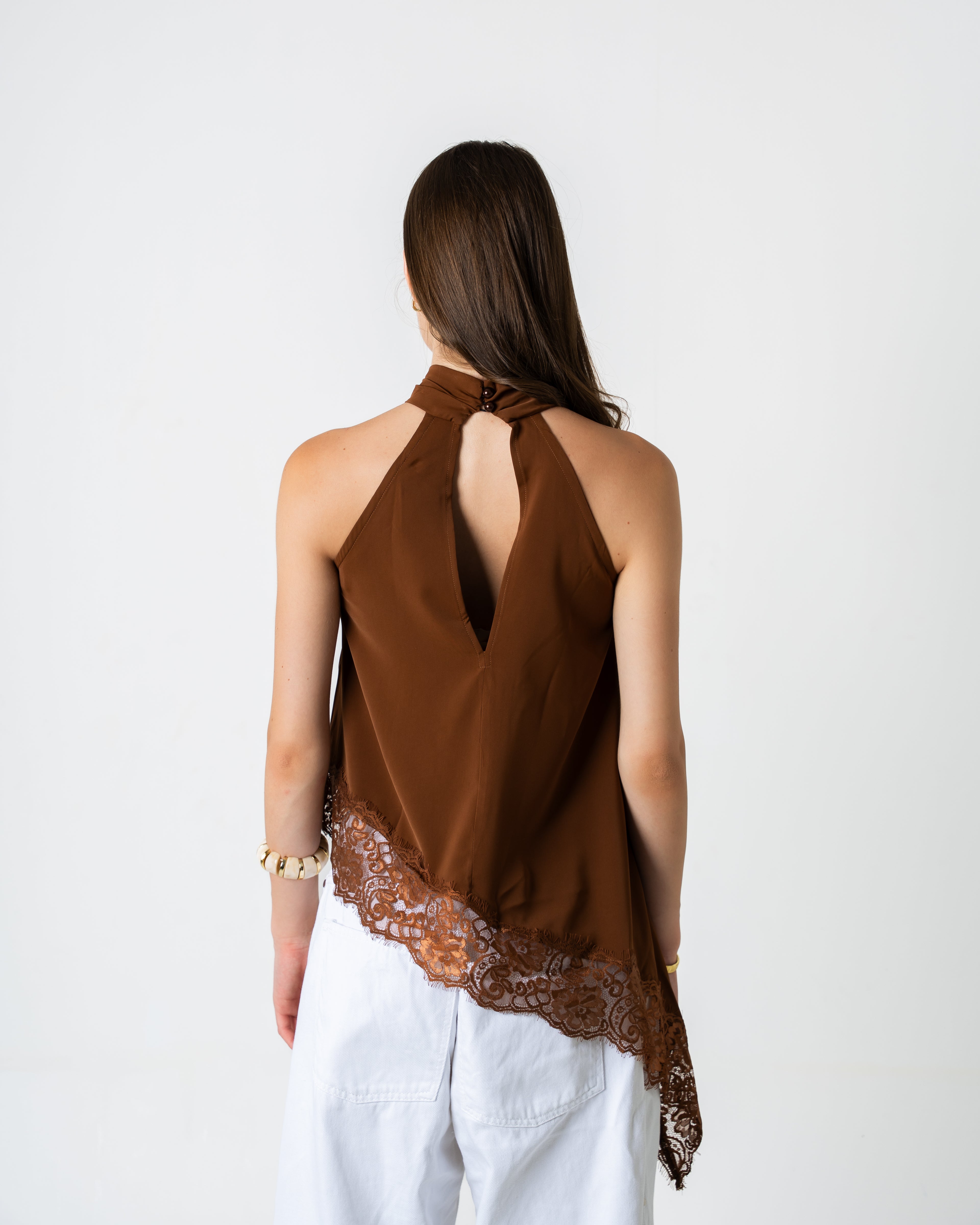 Halter brown lace top