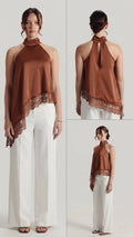 Halter brown lace top